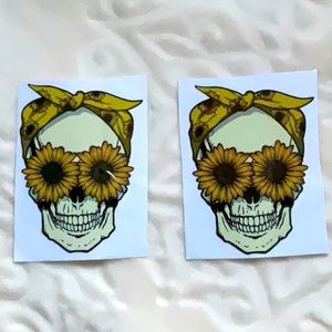 2pcs Sunflower Skull Vinyl Sticker Decal